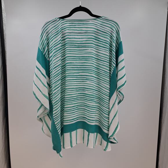 Susan Graver Scarf Top XL‎ Print Summer Beach Coverup Flowy Casual Teal White - Picture 5 of 7